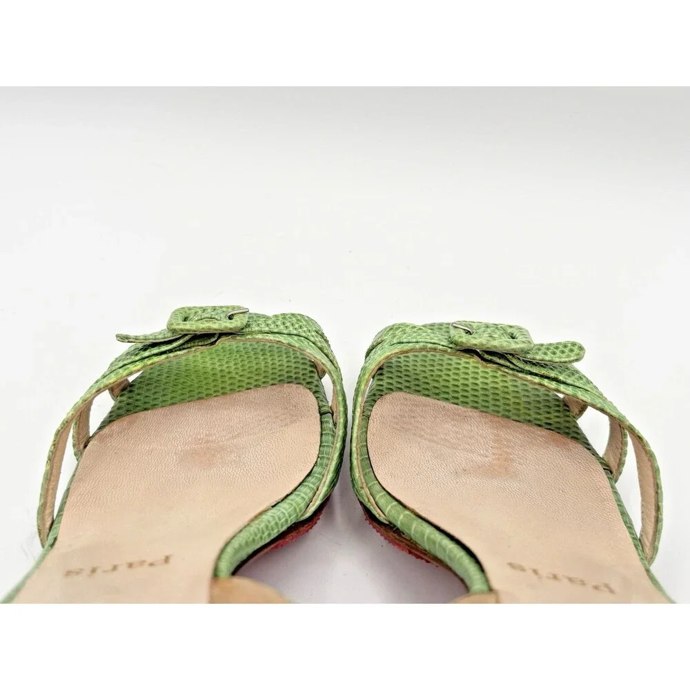 Christian Louboutin Green Python Slingback Heels w/ Buckle Accent Size EU 38